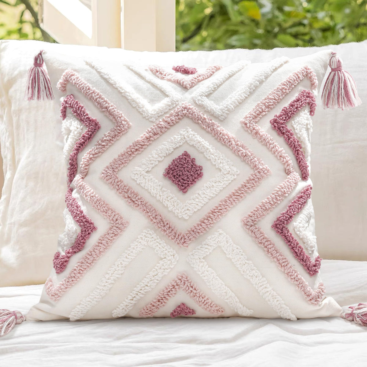 Lumbar Boho Pillow Covers 12x20 Tufted Teal for Couch Bed Teal