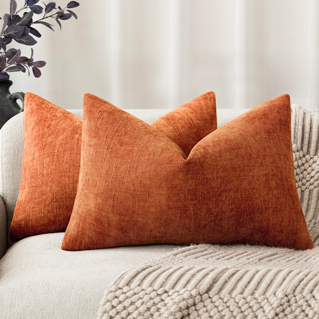 Foindtower Solid Textured Chenille Throw Pillow Covers 20x20 Inch,Taupe
