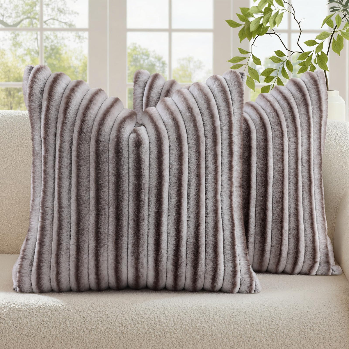 decorUhome Fall Faux Fur Throw Pillow Covers 18x18 Set of 2 Rust