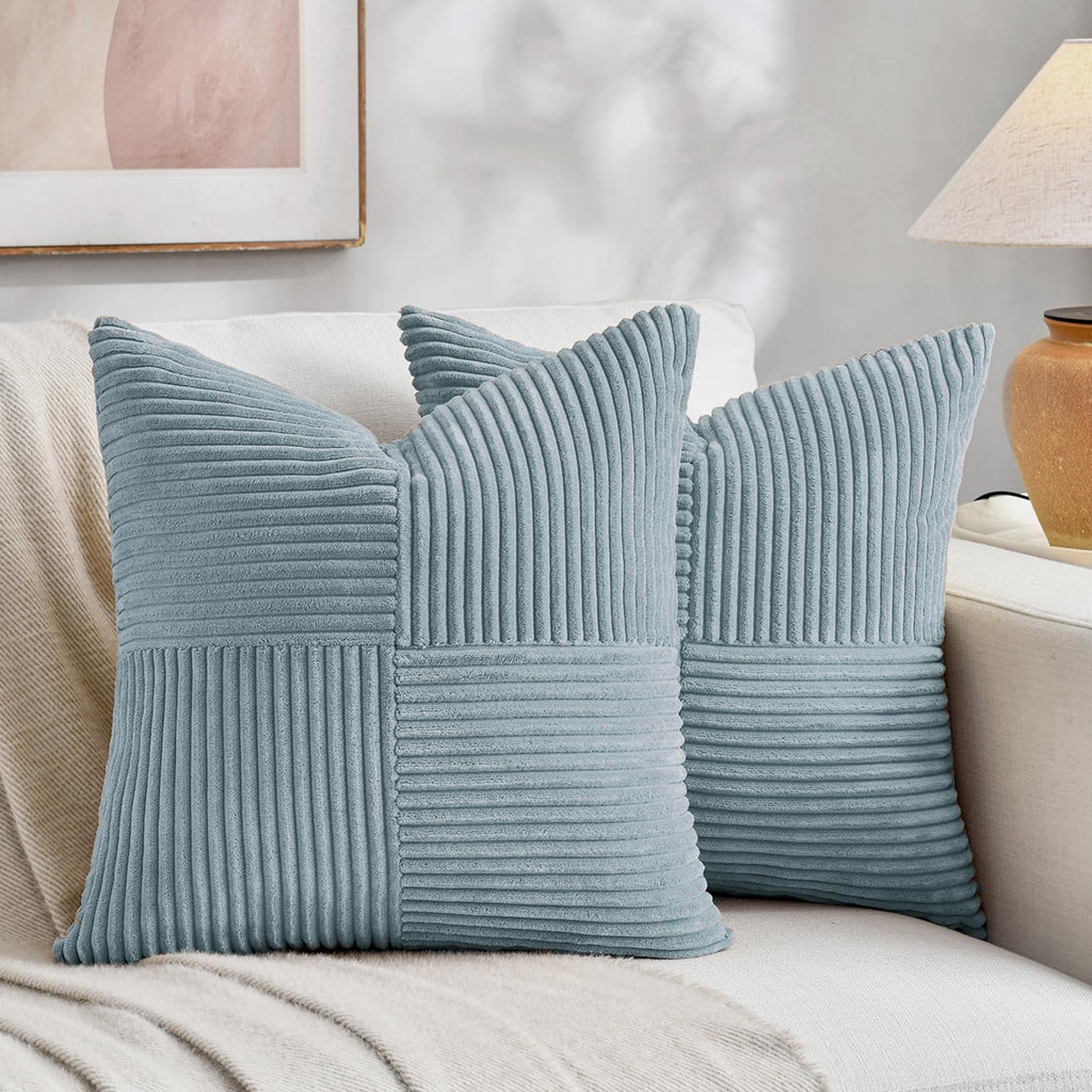 Fancy Homi 2 Packs Rust Boho Decorative Throw Pillow Covers 18x18 Inch for Couch Bed Sofa, Farmhouse Fall Home Decor, Soft Corss Corduroy Patchwork Textured Terracotta Accent Cushion Case 45x45 cm