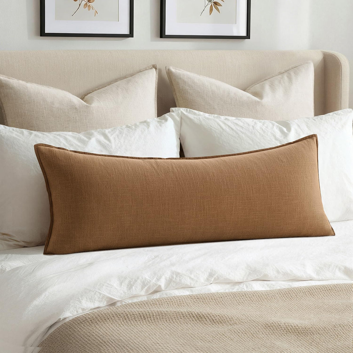 MIULEE Decorative Linen Lumbar Pillow Cover 14x36 Inch Dark Olive Green