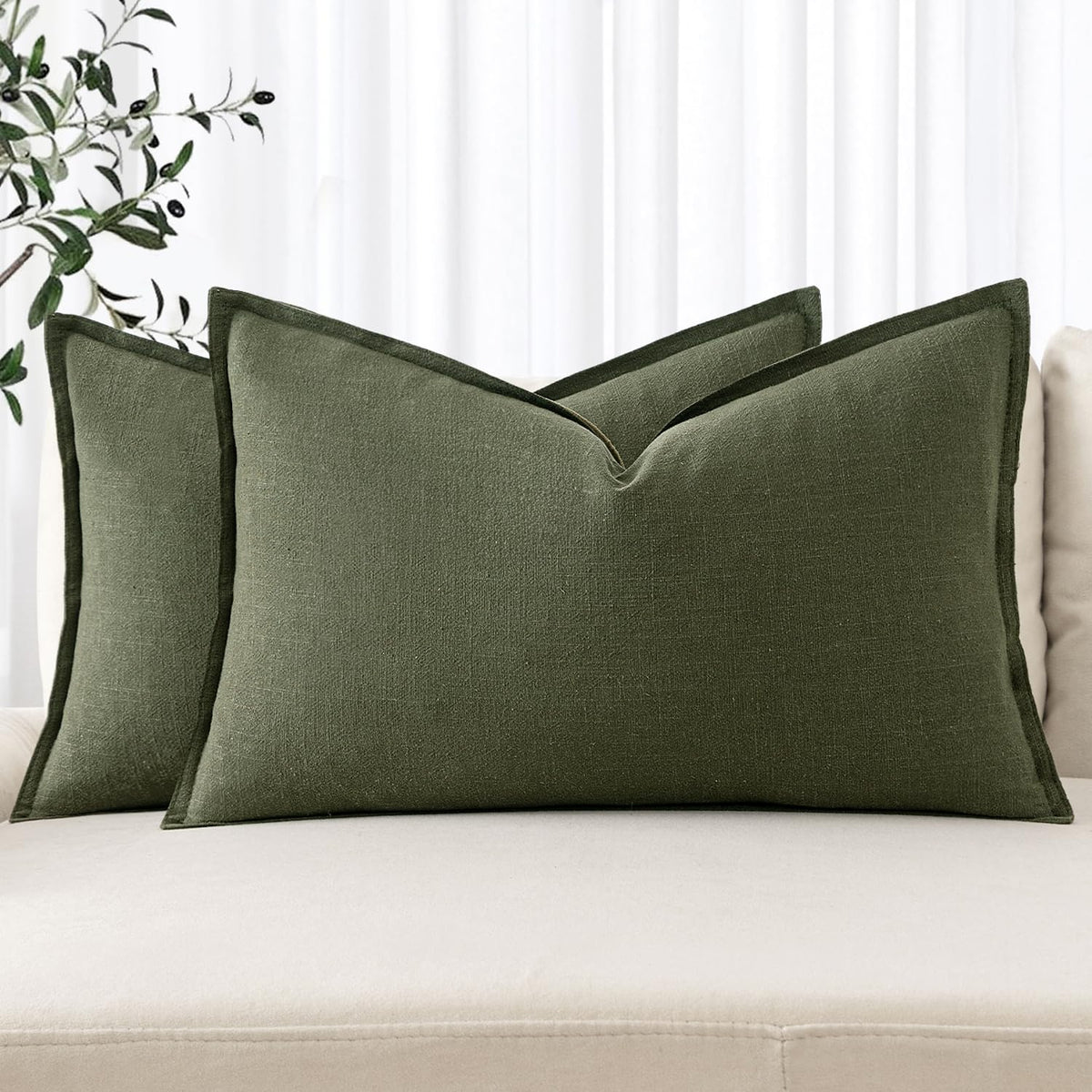 MIULEE Decorative Linen Euro Sham Pillow Covers 22x22 Inch Natural Beige