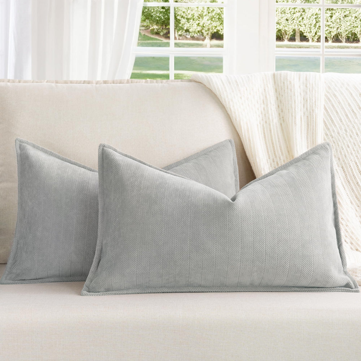 ZWJD Beige Pillow Covers 20x20 Set of 2 Chenille Throw Pillow Covers with Elegant Design Soft and Luxurious Decorative Throw Pillows for Couch, Bed, and Home Decor