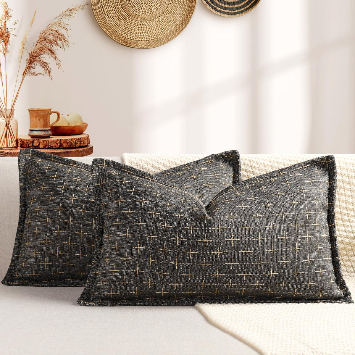 ZWJD Fall Pillow Covers 20x20 Set of 2 Soft Polyester Textured Rust Pillow Covers with Stylish Flange Edge Cozy Farmhouse Throw Pillows for Couch Bed Sofa Living Room Fall Decor