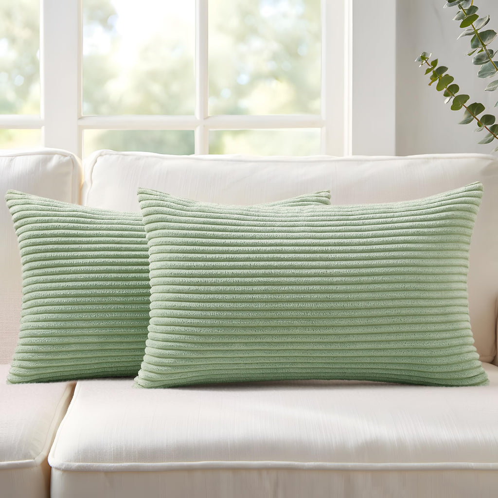 Mecatny Corduroy Fall Decorative Throw Pillow Covers 18x18 Set of 2 Khaki