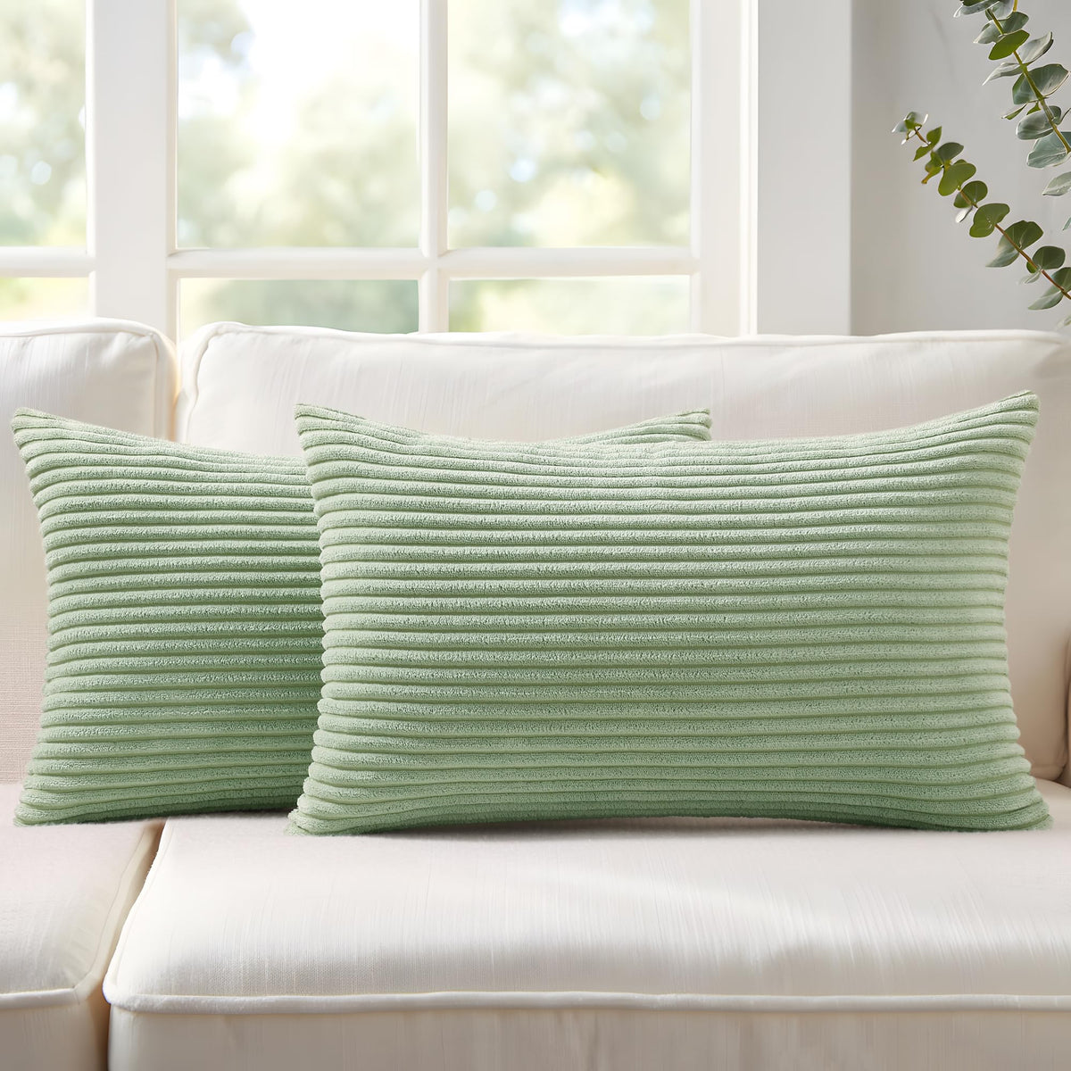Mecatny Corduroy Fall Decorative Throw Pillow Covers 18x18 Set of 2 Khaki
