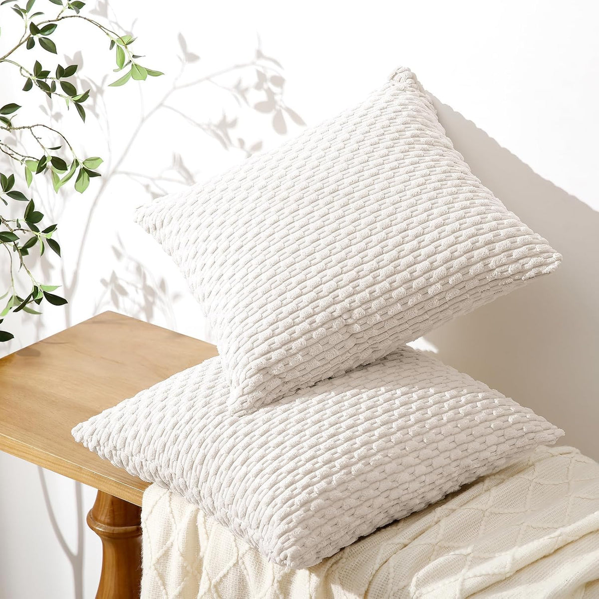 Softalker Corduroy Decorative Throw Pillow Covers 18x18, Set of 2, Beige