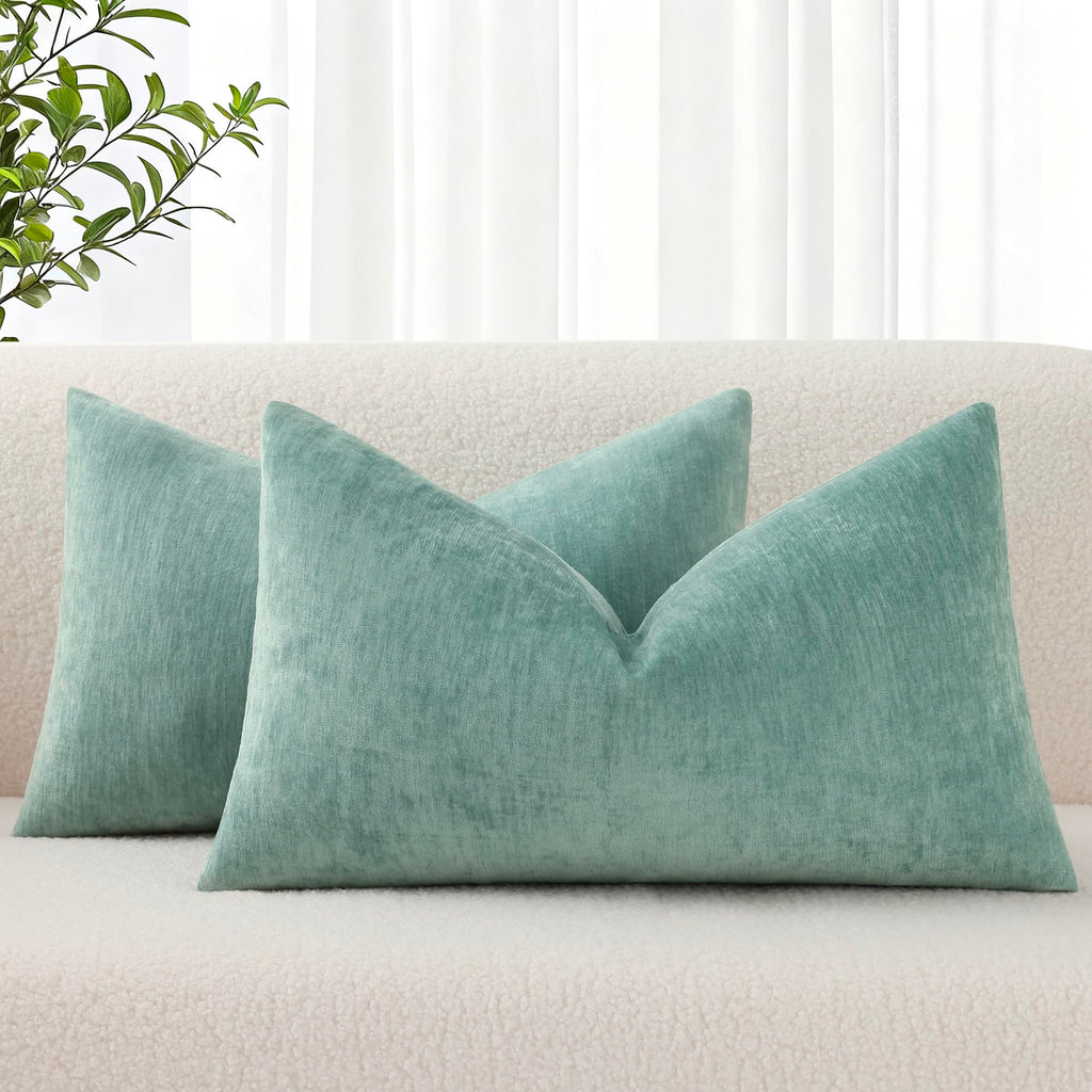 decorUhome Soft Chenille Moss Green Throw Pillow Covers 18X18 Set of 2
