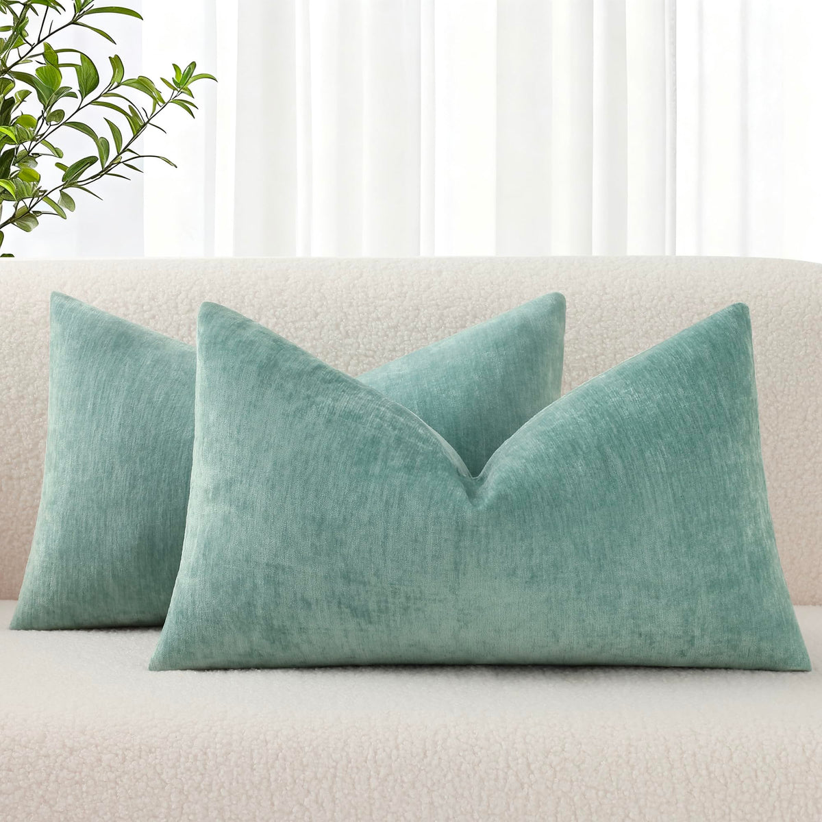 decorUhome Soft Chenille Moss Green Throw Pillow Covers 18X18 Set of 2
