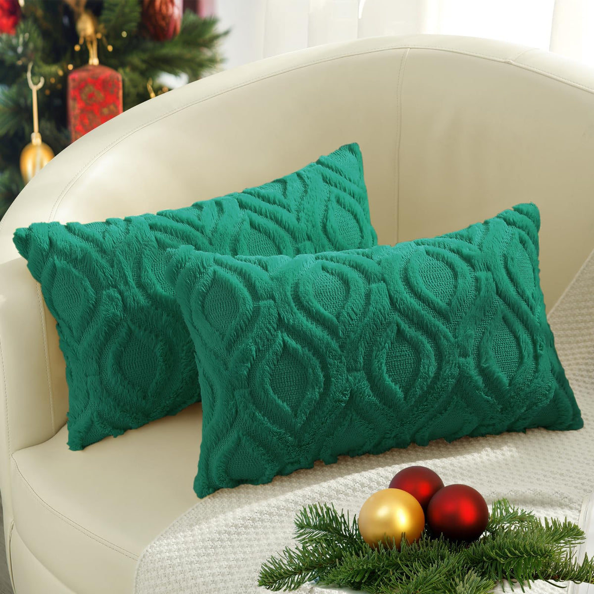 decorUhome Faux Fur Plush Soft Beige Throw Pillow Covers 18x18 Set of 2