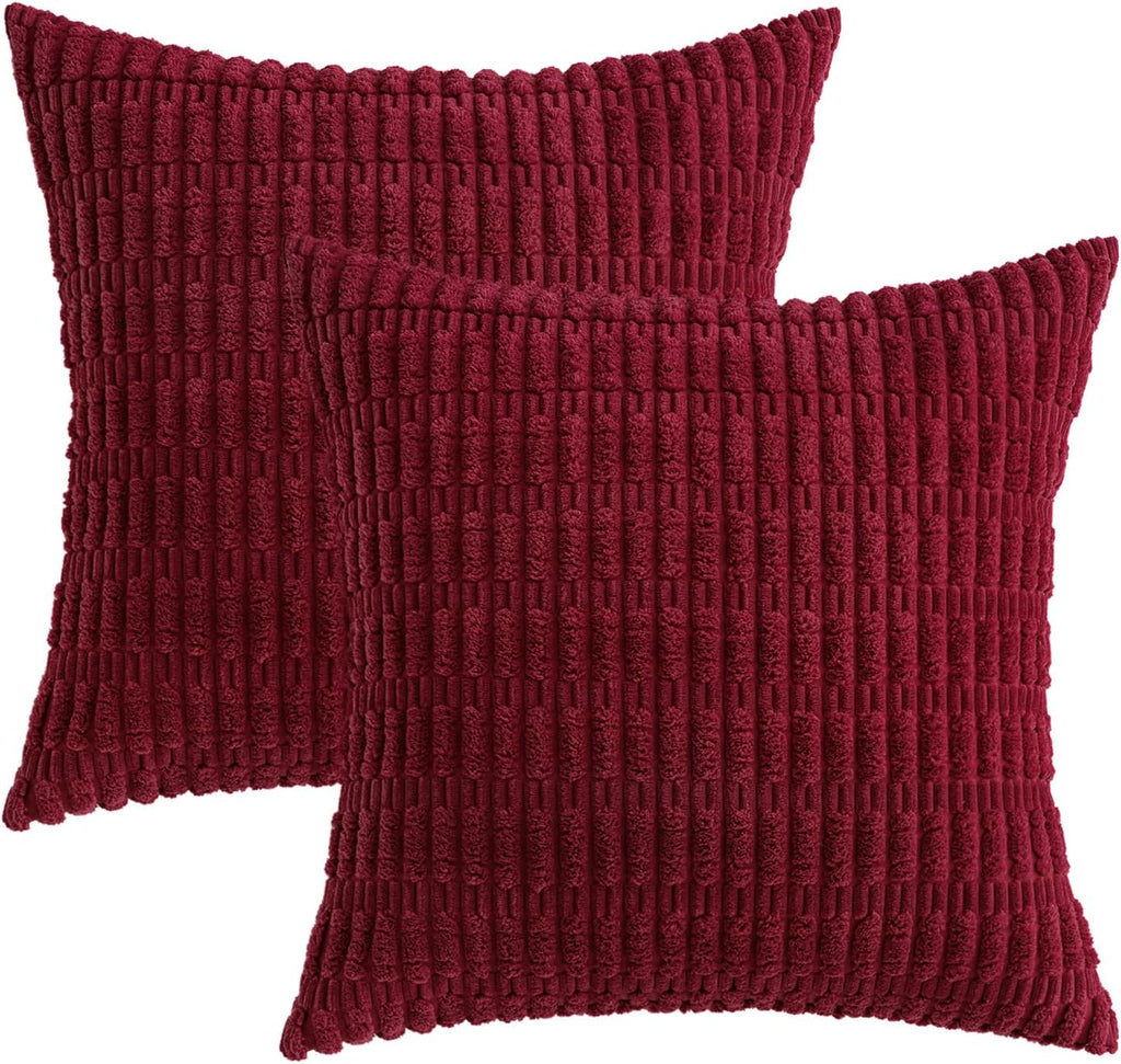 MIULEE Christmas Corduroy Decorative Throw Pillow Covers 18x18 Burgundy