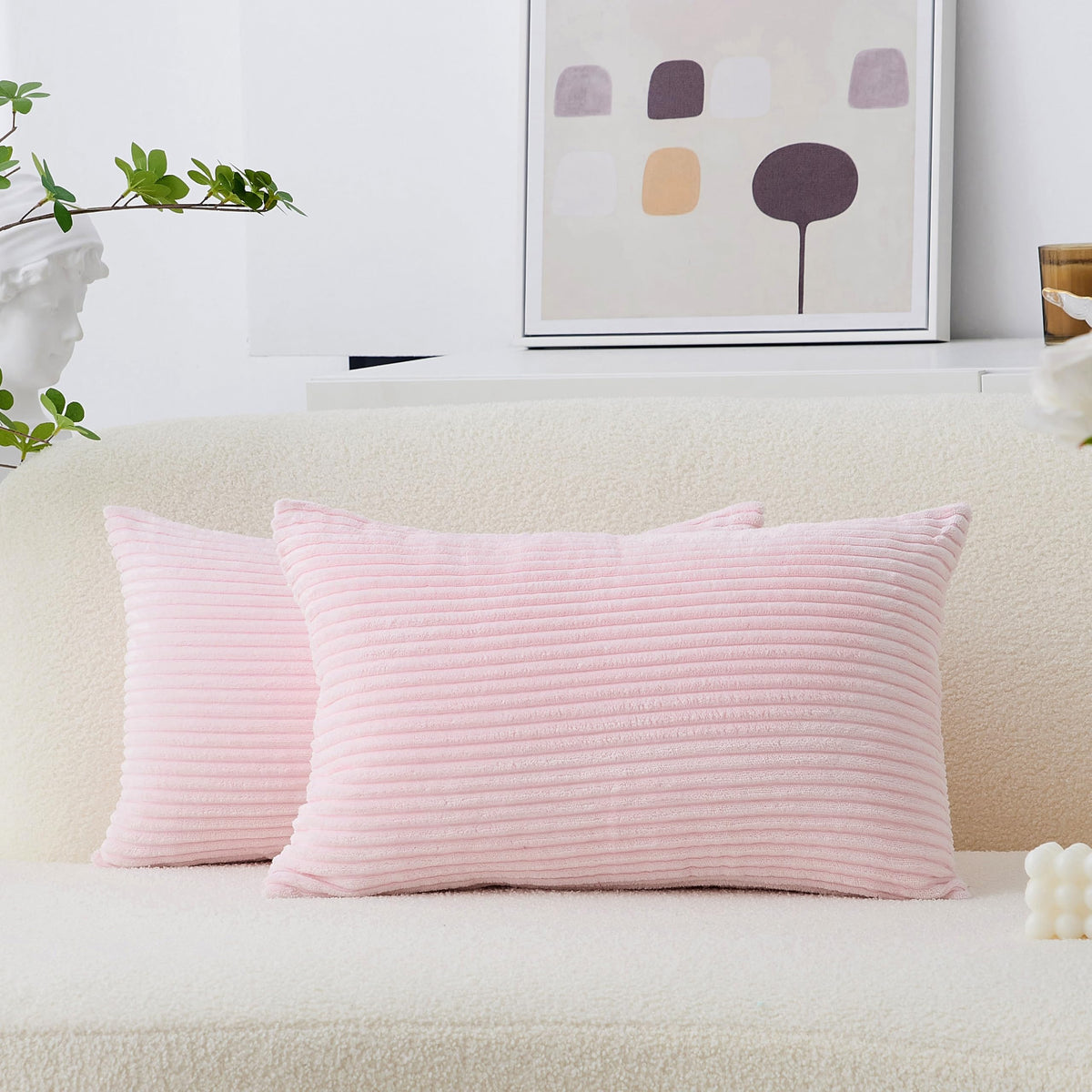 Home Brilliant Yellow Pillow Covers Summer Decorative Set of 2 Striped Corduroy Plush Velvet Throw Pillow Covers for Couch Decor, 18x18 inch, Light Yellow