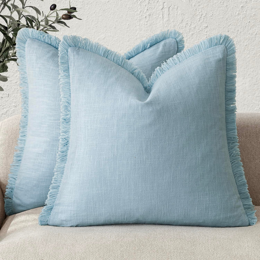 Foindtower Decorative Linen Fringe Throw Pillow Covers 20×20 Inch,Beige