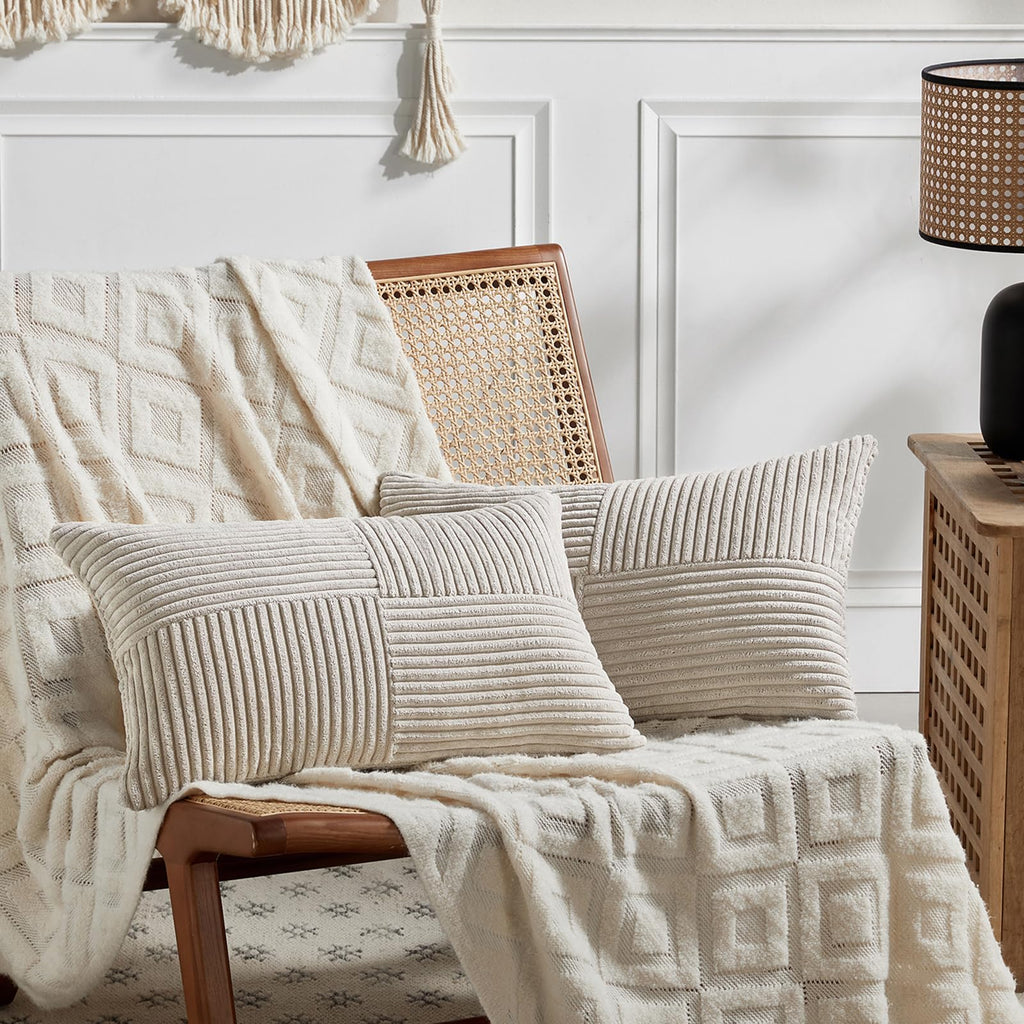 Fancy Homi 2 Packs Rust Boho Decorative Throw Pillow Covers 18x18 Inch for Couch Bed Sofa, Farmhouse Fall Home Decor, Soft Corss Corduroy Patchwork Textured Terracotta Accent Cushion Case 45x45 cm