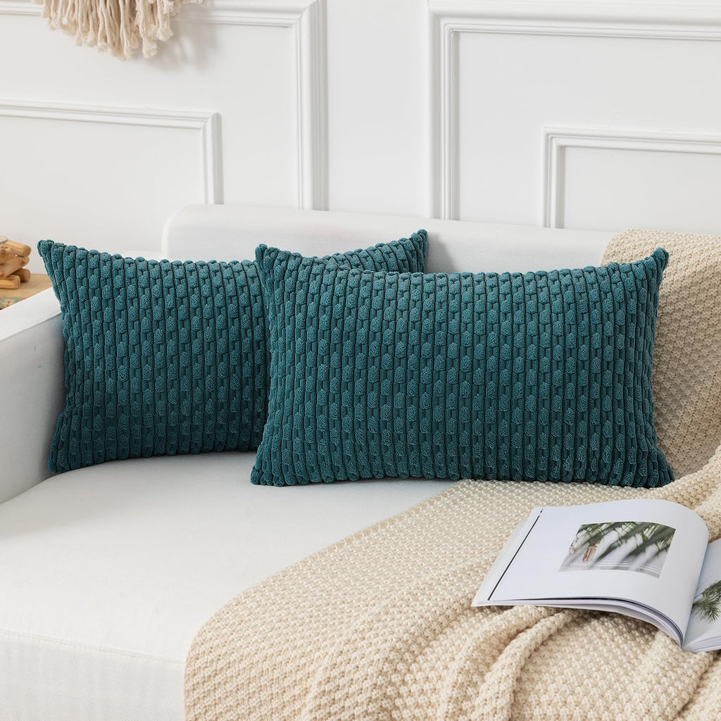 Kevin Textile Soft Corduroy 18x18 Inch Pillow Covers 2 Pack, Sage Green