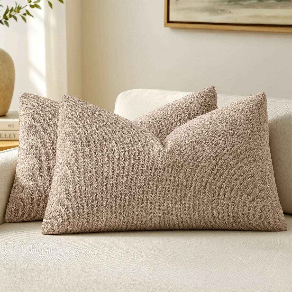 MIULEE 20x20 Decorative Boucle Couch Pillow Covers Beige