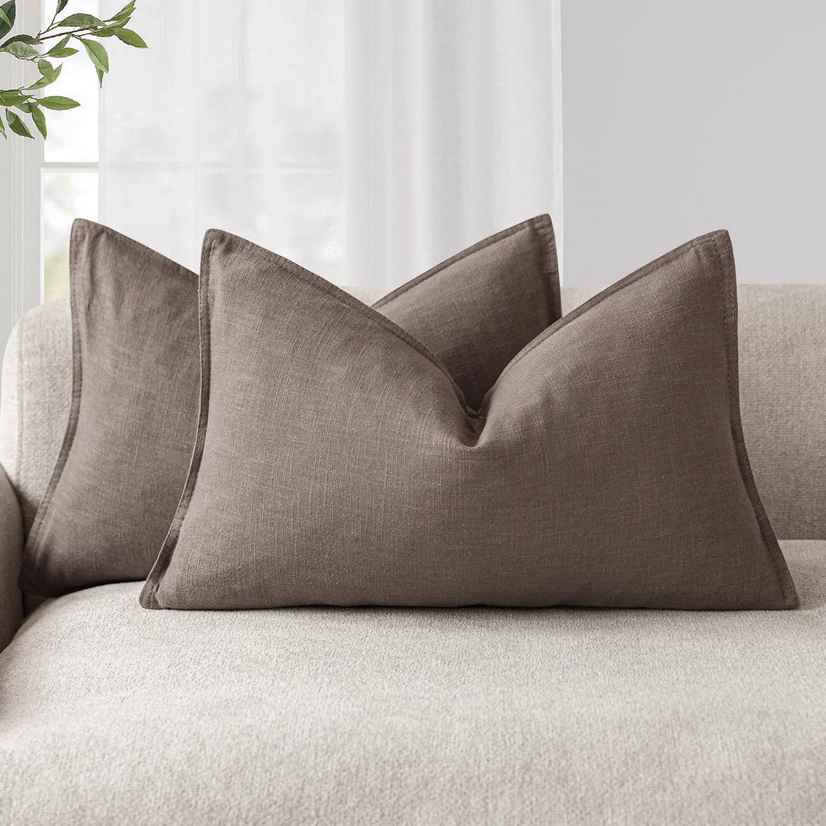 Foindtower Linen Solid Decorative Throw Pillow Covers 20x20 Natural Beige