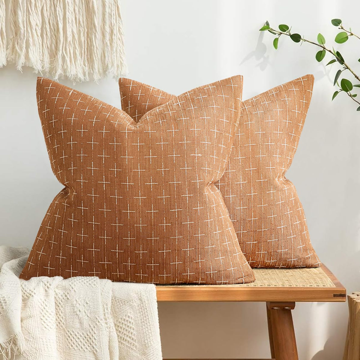MIULEE Pack of 2 Decorative Vintage Burlap Linen Spring Throw Pillow Covers Modern Farmhouse Pillowcase Rustic Woven Textured Cushion Cover for Sofa Couch Bed 18x18 Inch Olive Green
