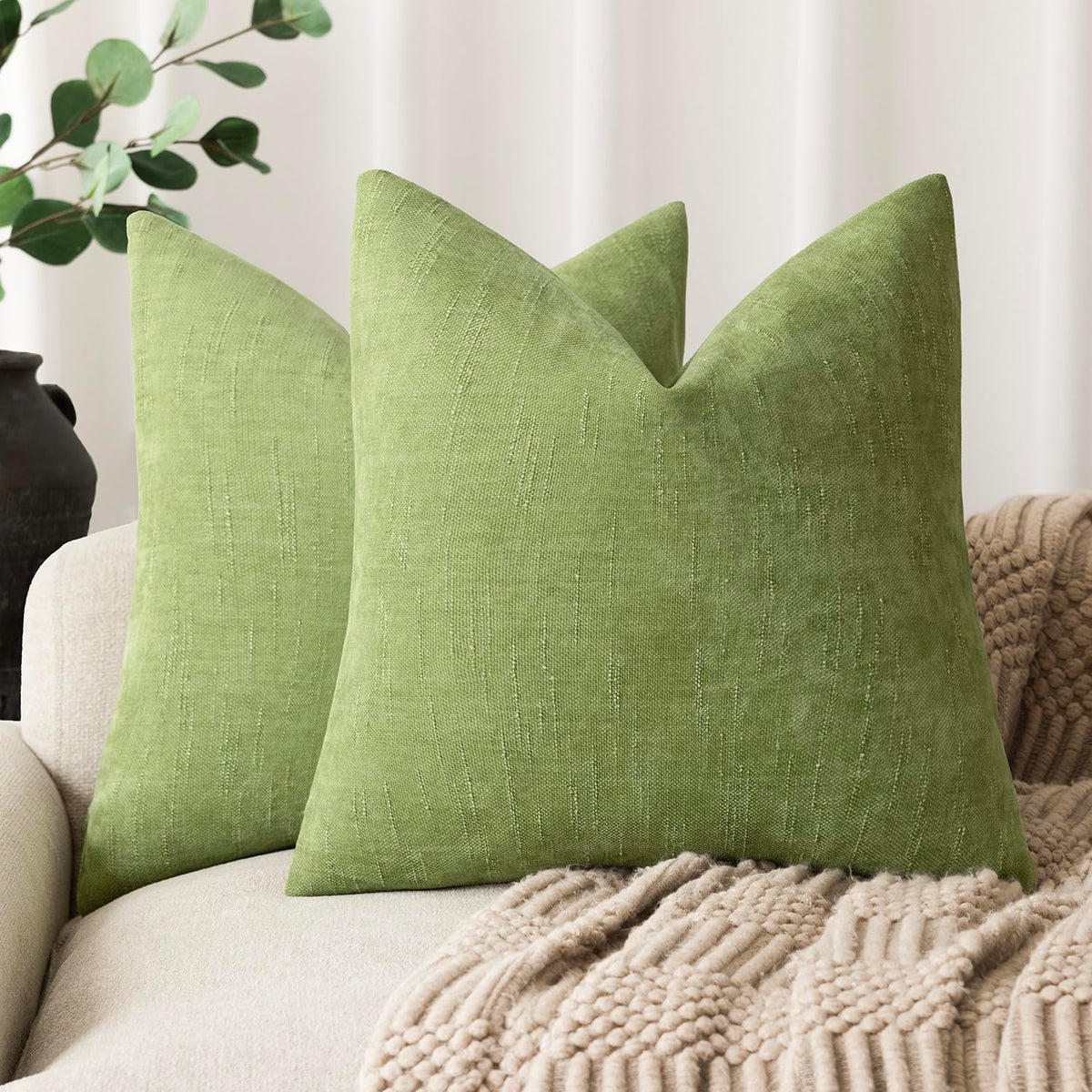 Foindtower Solid Textured Chenille Throw Pillow Covers 20x20 Inch,Taupe