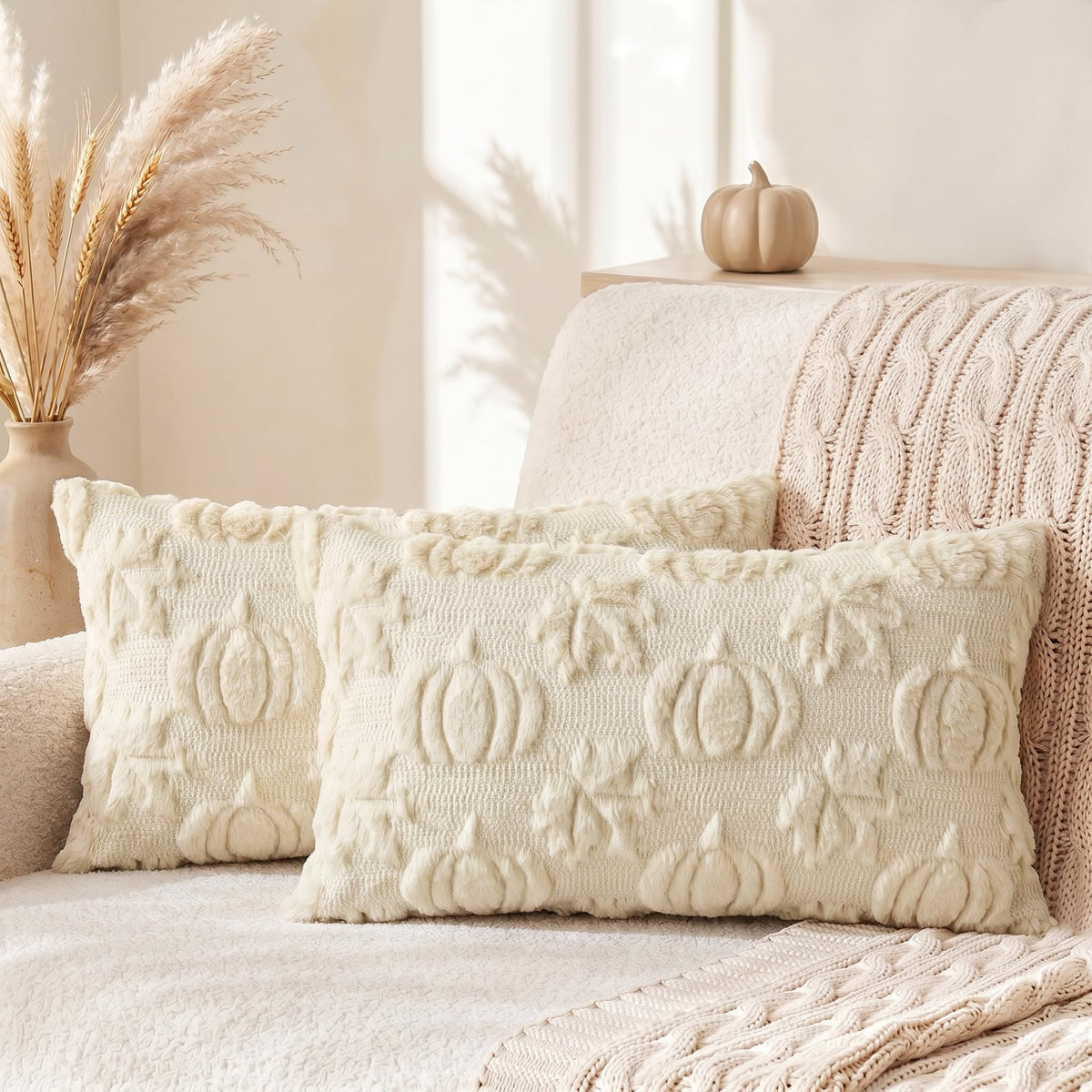 AVOIN colorlife Beige Fall Pumpkin Throw Pillow Covers 18x18 Inch