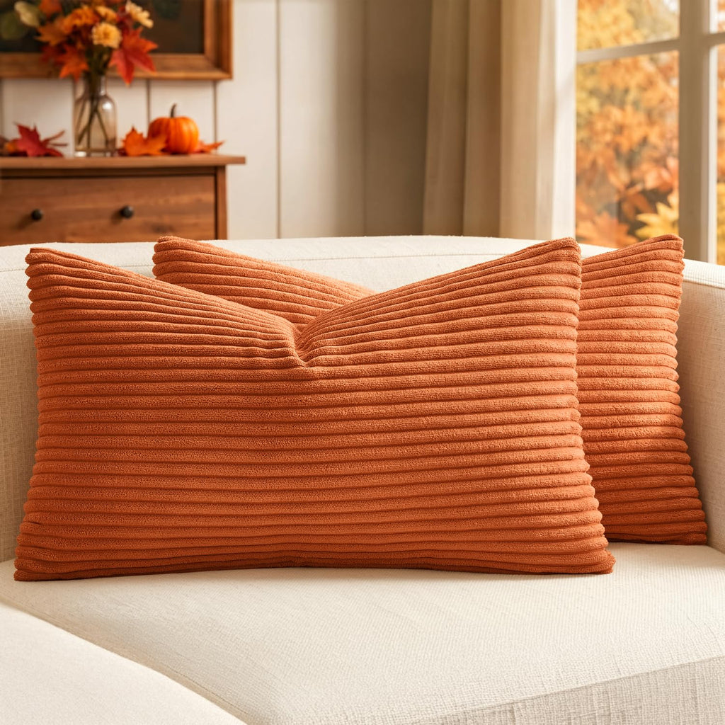 MIULEE Fall Decorative Corduroy Throw Pillow Covers Set of 2 20x20 Orange
