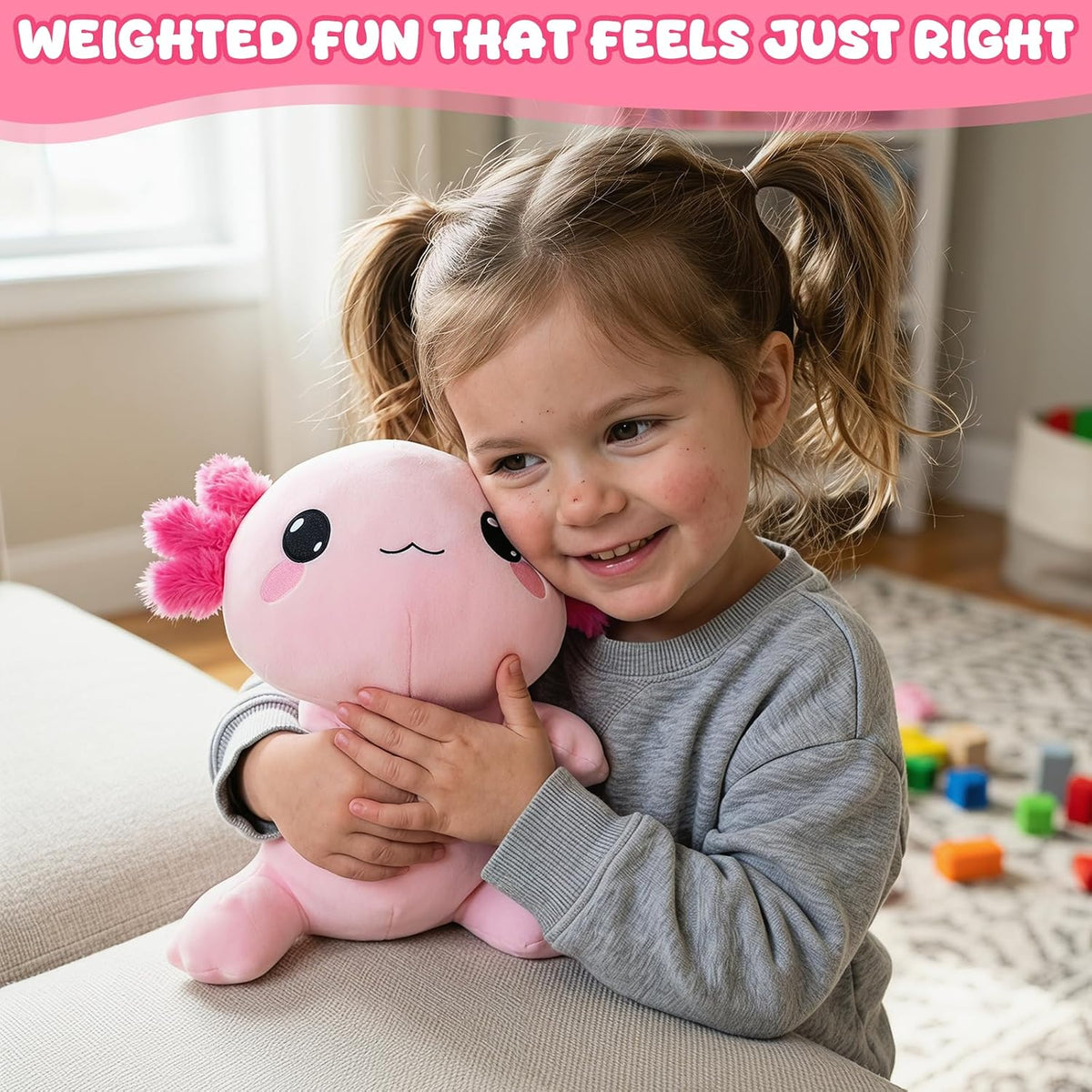TOYSYM Weighted Stuffed Animals, 1.6 lbs Axolotl Stuffed Animal with Weighted Beads, Cute Plush Toy Pillow Gifts for Adults Kids Boys Girls