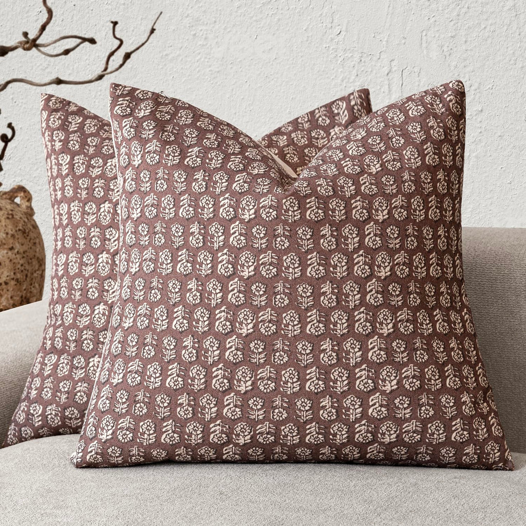 Foindtower Decorative Floral Print Throw Pillow Covers 20×20 Inch,Tan Taupe