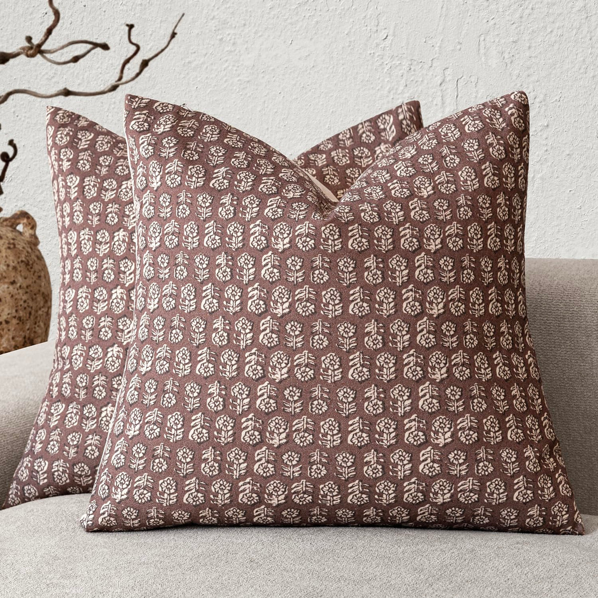 Foindtower Decorative Floral Print Throw Pillow Covers 20×20 Inch,Tan Taupe