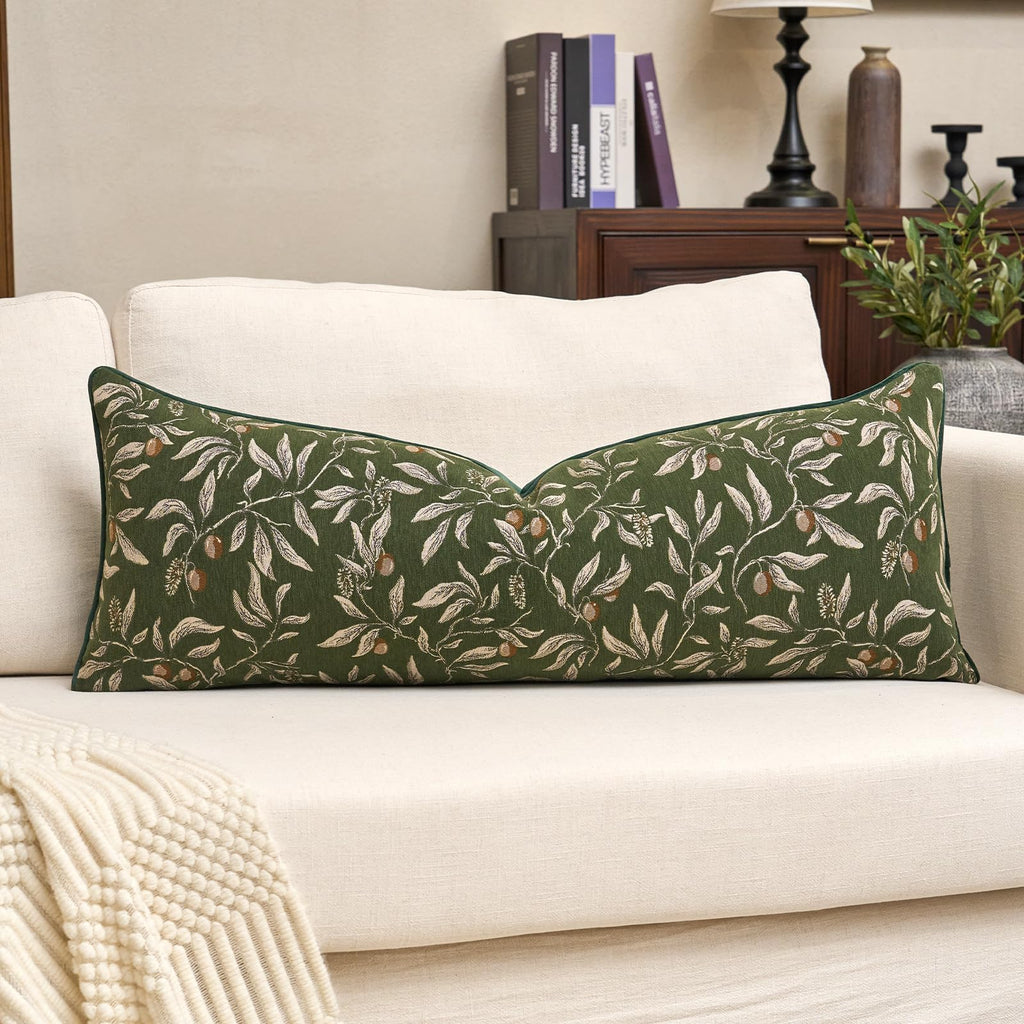 Alerfa Green Floral Throw Pillow Cover 12 x 20 Inch Rectange Luxury Decorative Lumbar Pillow Cover for Couch Living Room Bedroom