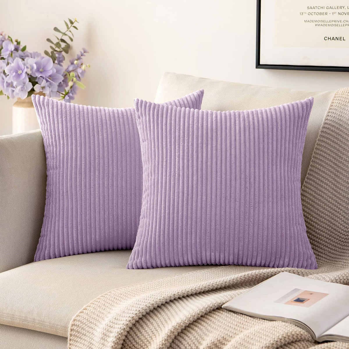 MIULEE Fall Decorative Corduroy Throw Pillow Covers Set of 2 20x20 Orange
