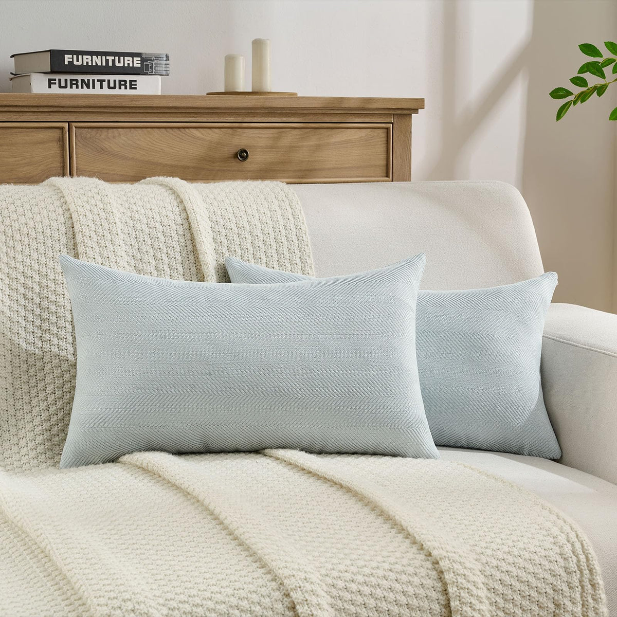 FUTEI Pack of 2 Chenille Throw Pillow Covers 18x18 Inch, Black
