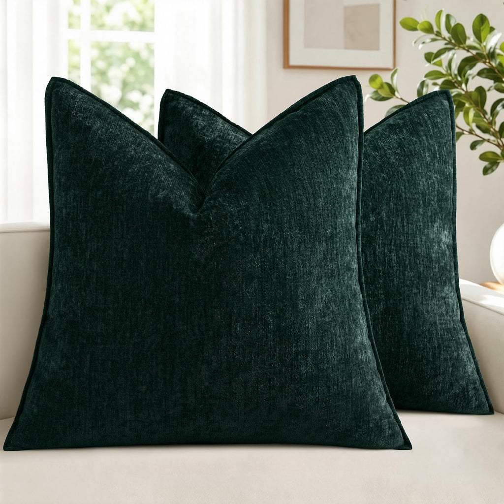 MIULEE Chenille Couch Pillow Covers for Living Room 18x18 Natural Beige