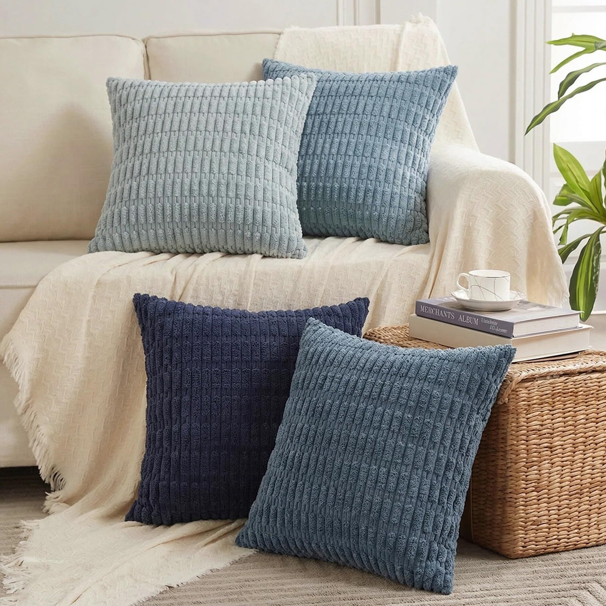Fancy Homi 4 Packs Decorative Throw Pillow Covers for Living Room Couch Bed, Modern Farmhouse Boho Home Décor Accent Cushion Case, 18" x 18", Neutral