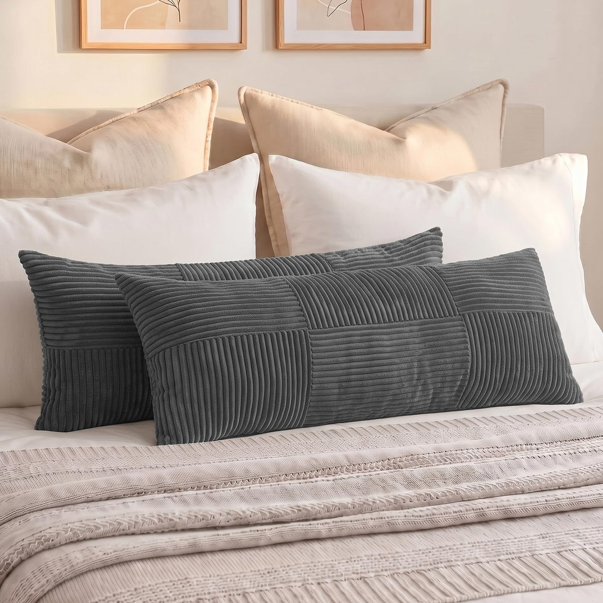 Fancy Homi 2 Packs Rust Boho Decorative Throw Pillow Covers 18x18 Inch for Couch Bed Sofa, Farmhouse Fall Home Decor, Soft Corss Corduroy Patchwork Textured Terracotta Accent Cushion Case 45x45 cm