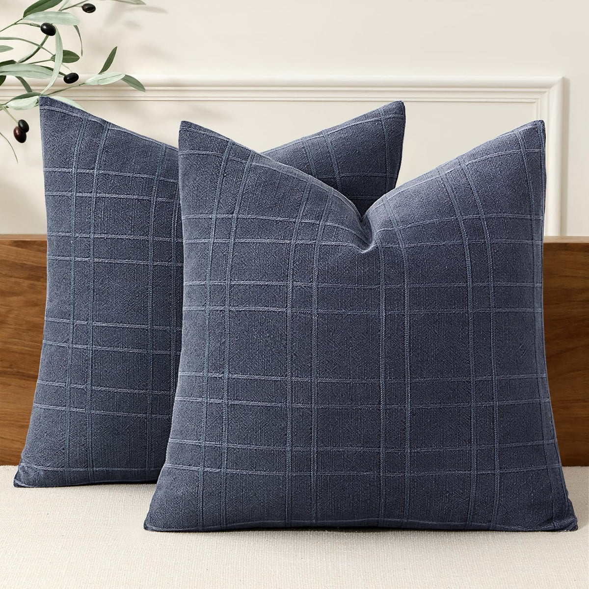 MIULEE Linen Plaid Pillow Covers Decorative 20x20 Natural Beige