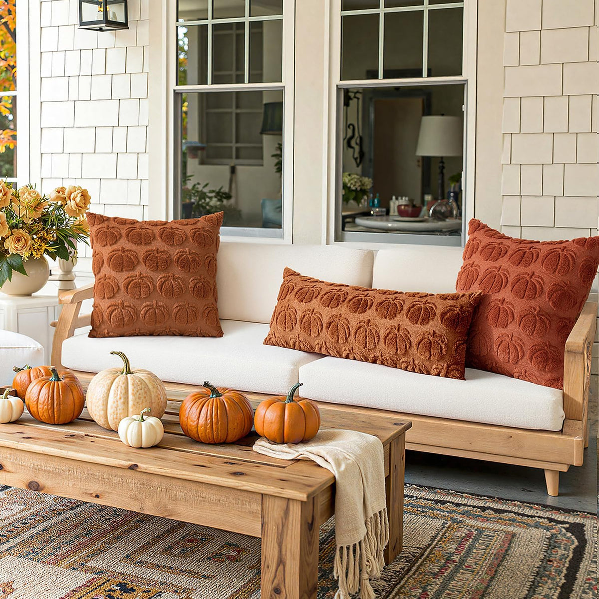 MIULEE Fall Pillow Covers Pumpkin Fall Decor 18x18 Dark Rust