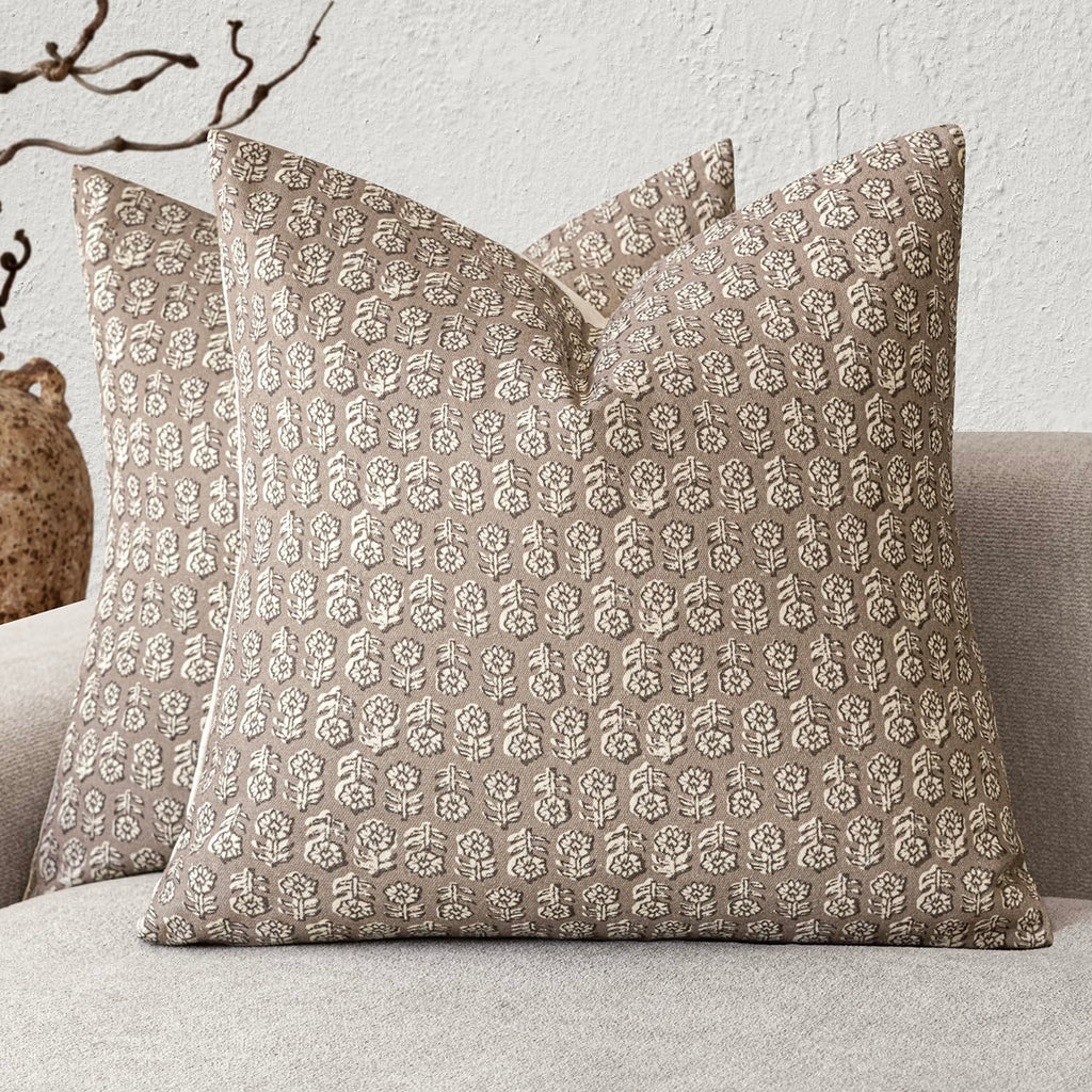 Foindtower Decorative Floral Print Throw Pillow Covers 20×20 Inch,Tan Taupe