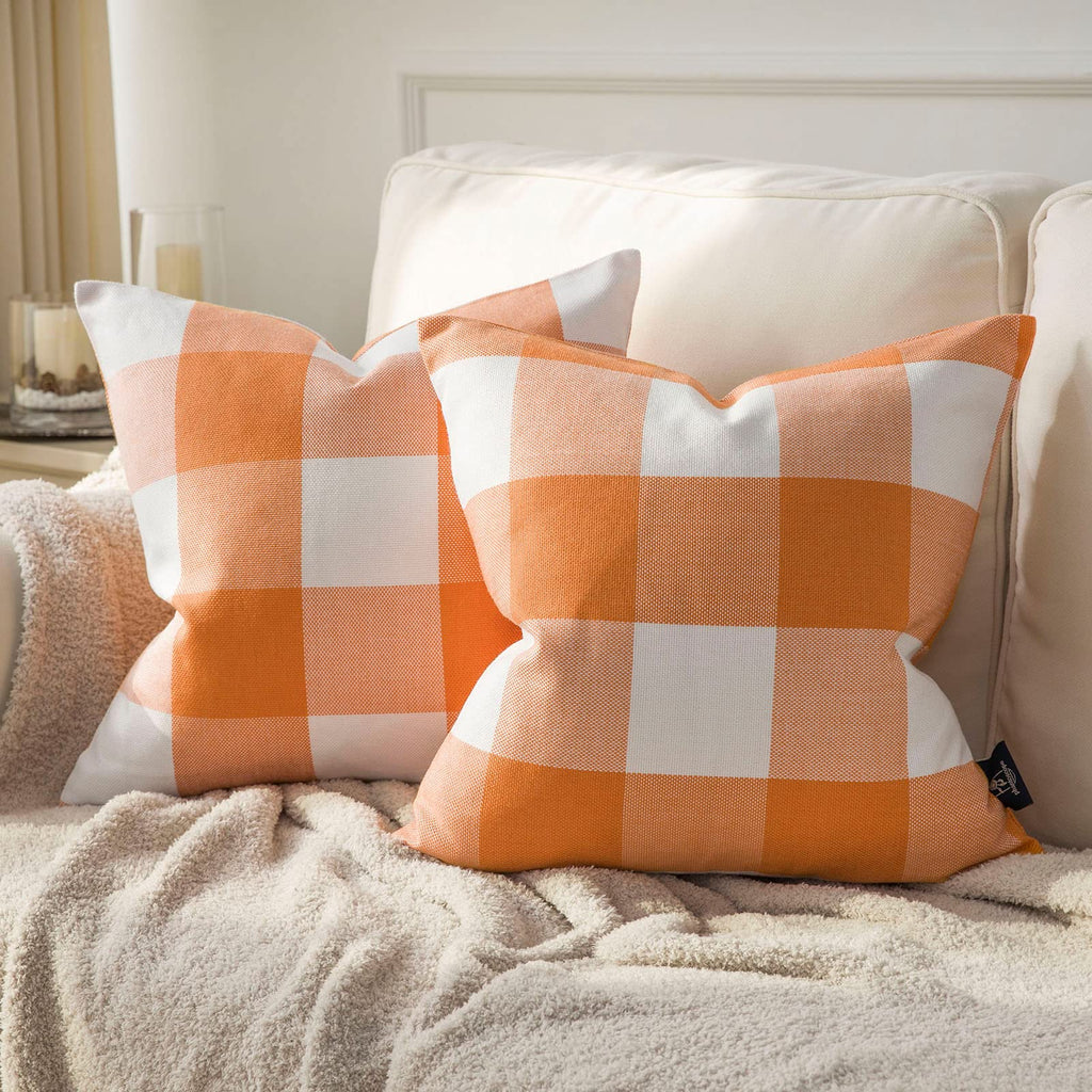 Phantoscope Pack of 2 Gingham Buffalo Check Plaid Throw Decorative Pillow Cover Outdoor Indoor Throw Pillows Farmhouse Square Pillow Cases for Home Decor Off White,18 x 18 Inches