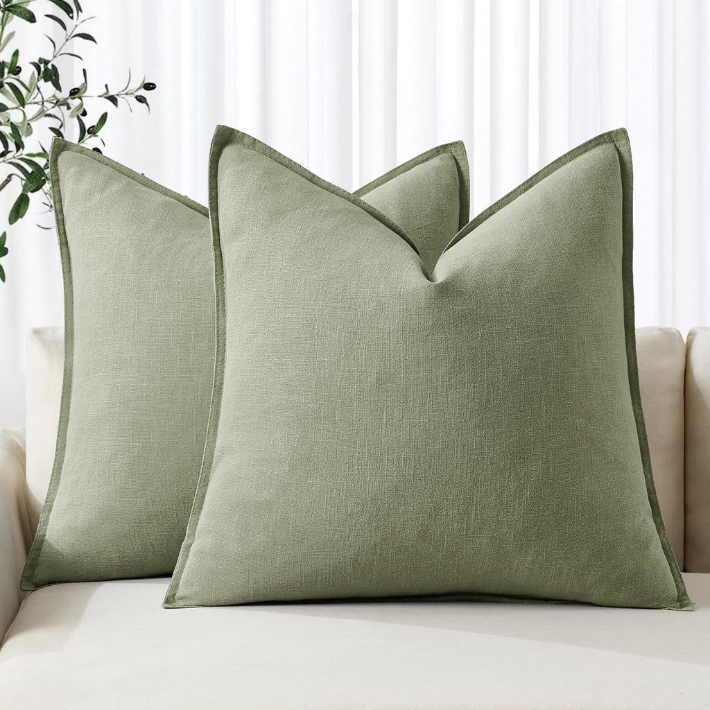 MIULEE Decorative Linen Euro Sham Pillow Covers 22x22 Inch Natural Beige