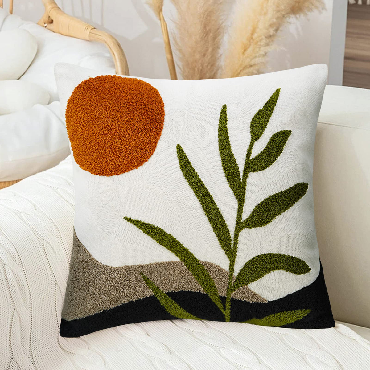 Merrycolor Boho Lumbar Throw Pillow Covers 12x20 Tufted Abstract Mid Century Modern Pillowcases Bohemian Aesthetic Decorative Pillows for Couch Bed Sofa Living Room (1PC,Green and Black)