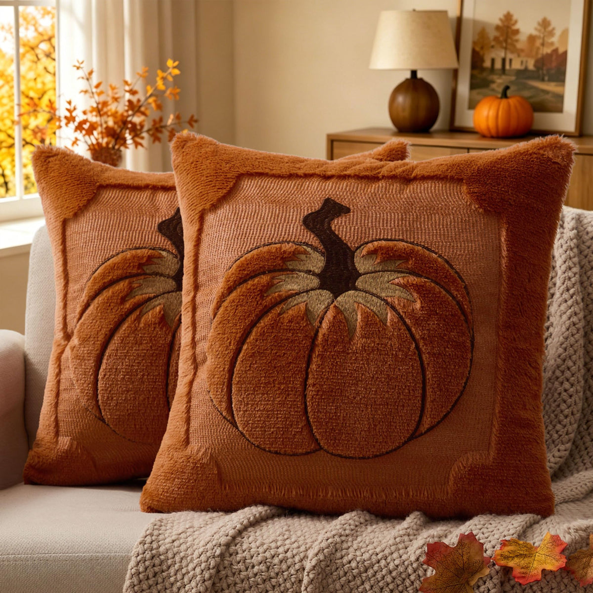 Allorry Fall Pillow Covers 18x18 2 Pack Beige Pumpkin Home Decor PT010A18