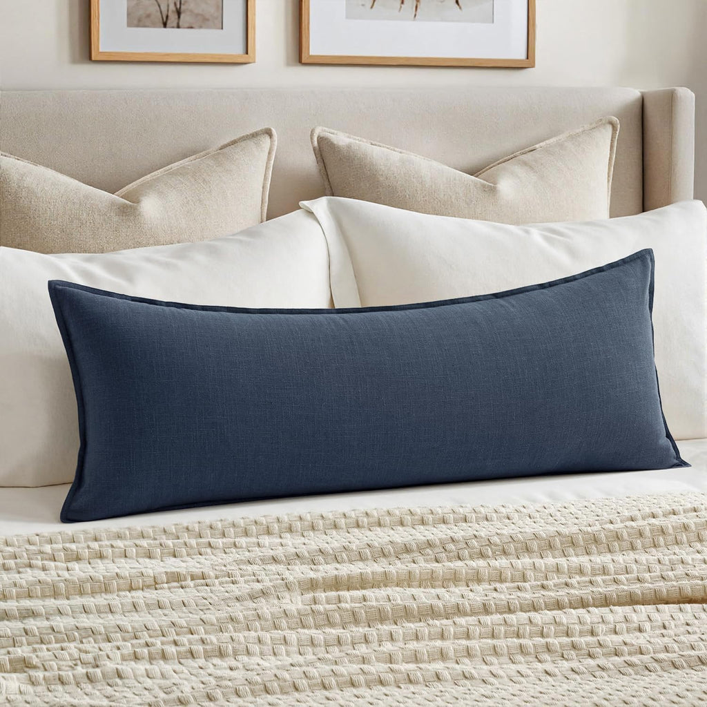MIULEE Decorative Linen Lumbar Pillow Cover 14x36 Inch Dark Olive Green