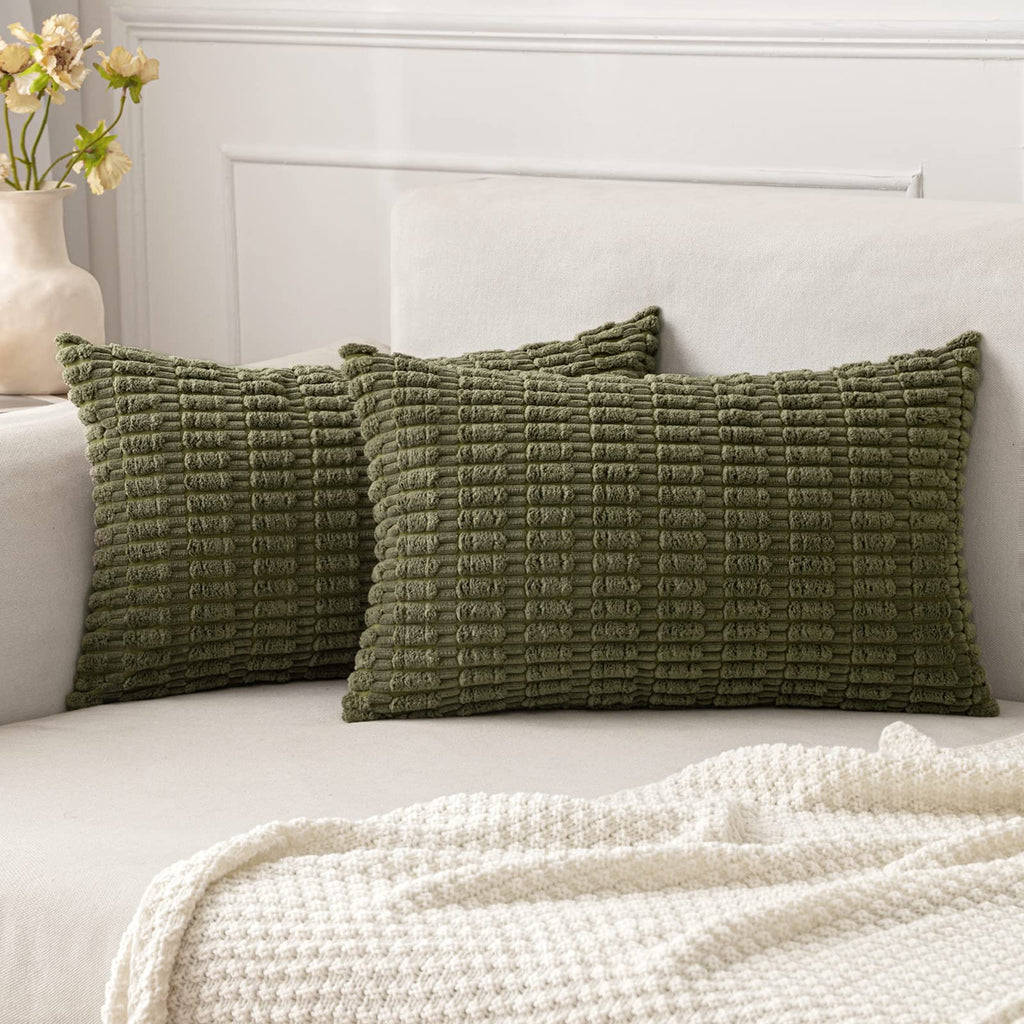 MIULEE Fall Corduroy Decorative Throw Pillow Covers 18x18 Rust Pack of 2