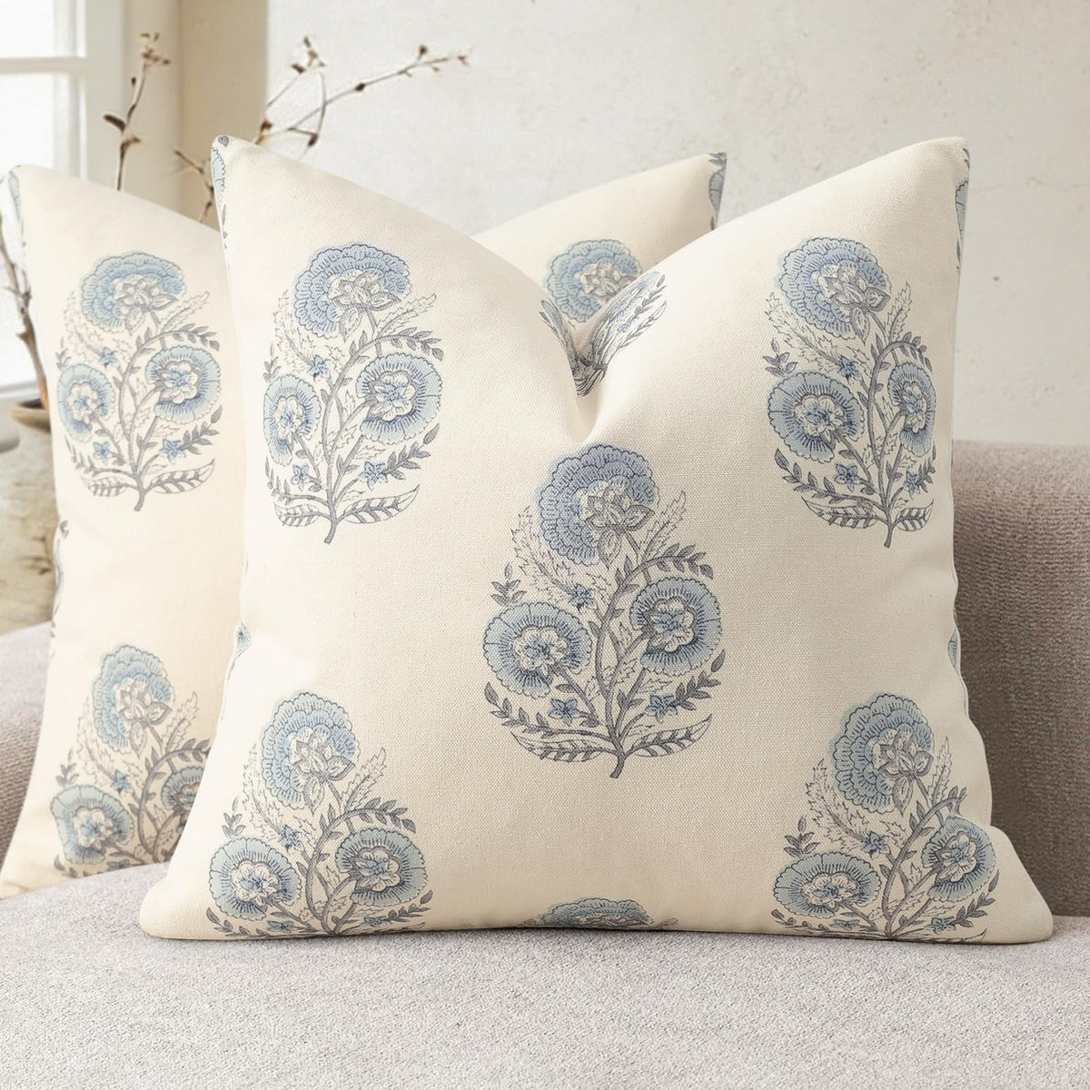 Vintage Floral Print Fall Pillow Covers 20x20 Set of 2 Patterned Accent Decorative Cushion Covers Modern Farmhouse Throw Pillow Covers for Sofa Couch Chair Bed Living Room Home Decor, Light Brown