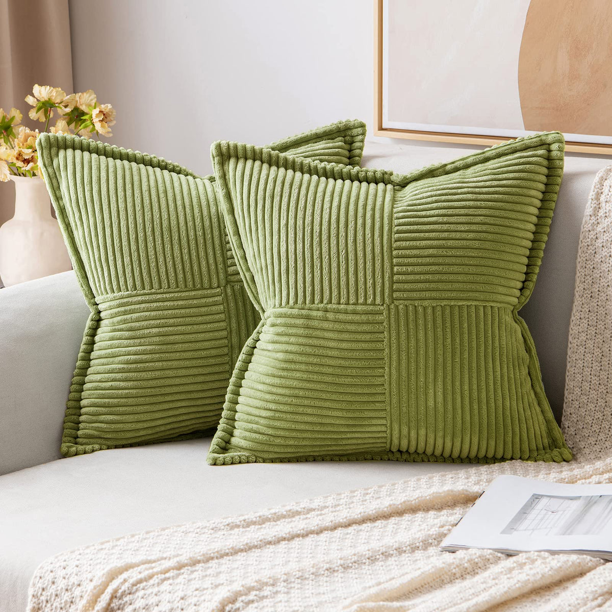 MIULEE Decorative Throw Pillow Covers for Couch 18x18 Inch Beige 2 Pack