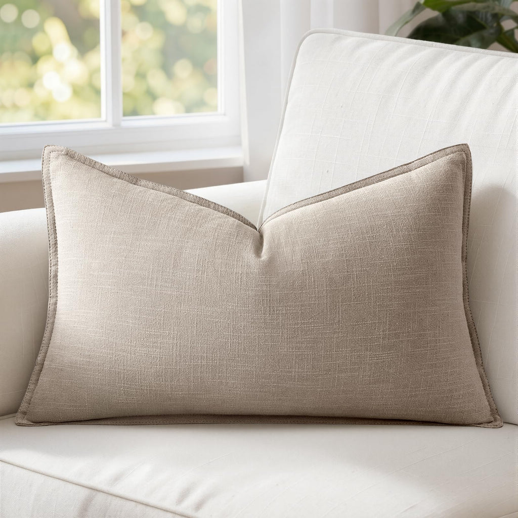 MIULEE Decorative Linen Lumbar Pillow Cover 14x36 Inch Dark Olive Green