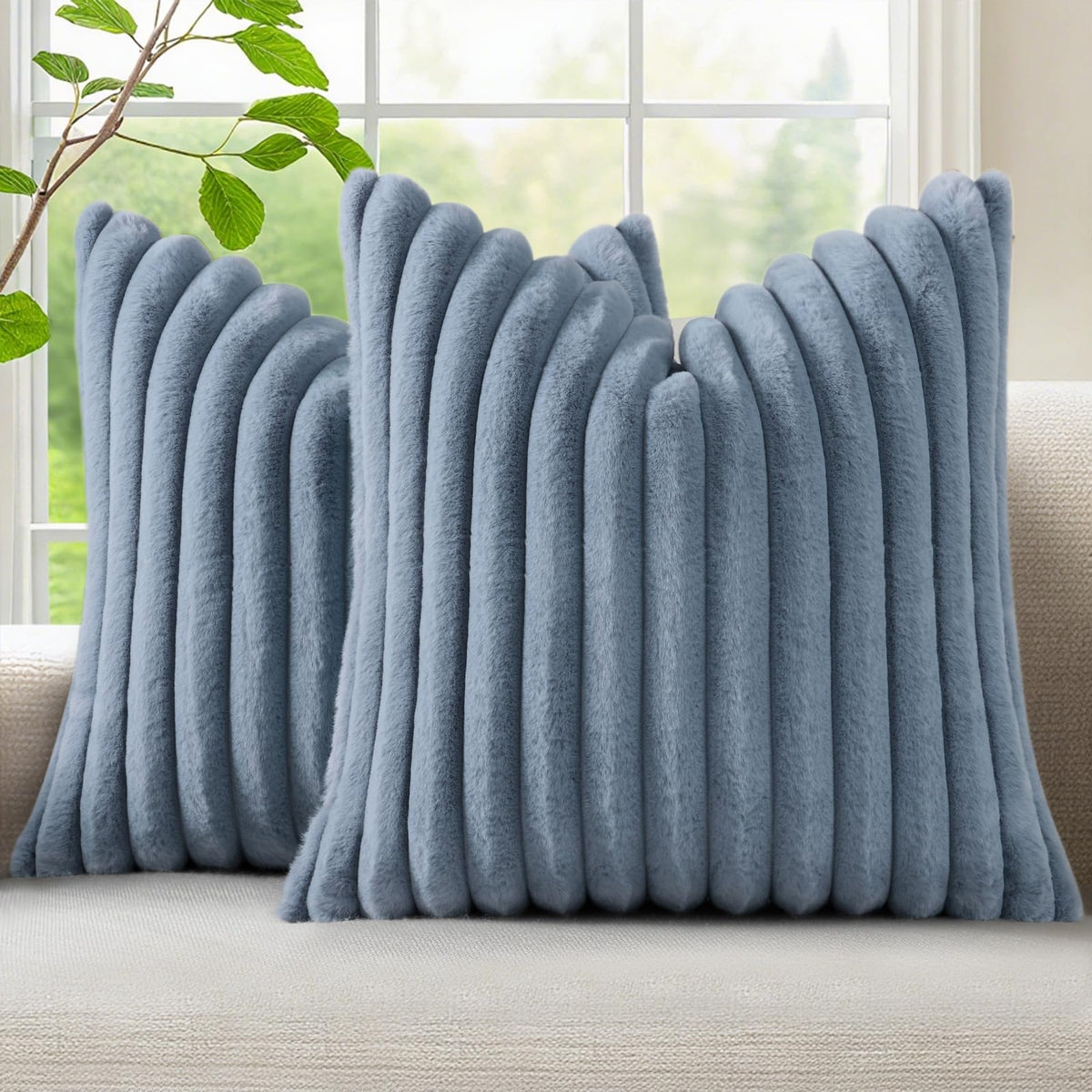 decorUhome Fall Faux Fur Throw Pillow Covers 18x18 Set of 2 Rust