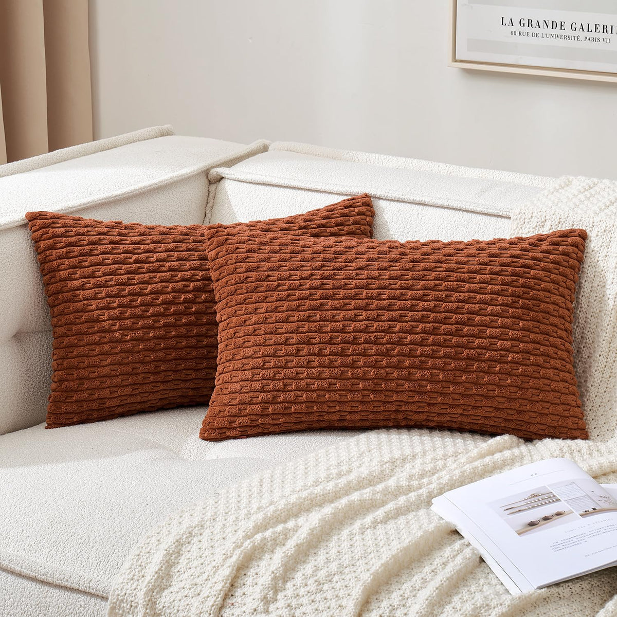 MIULEE Decorative Throw Pillow Covers 20x20 Cream White Textured Corduroy