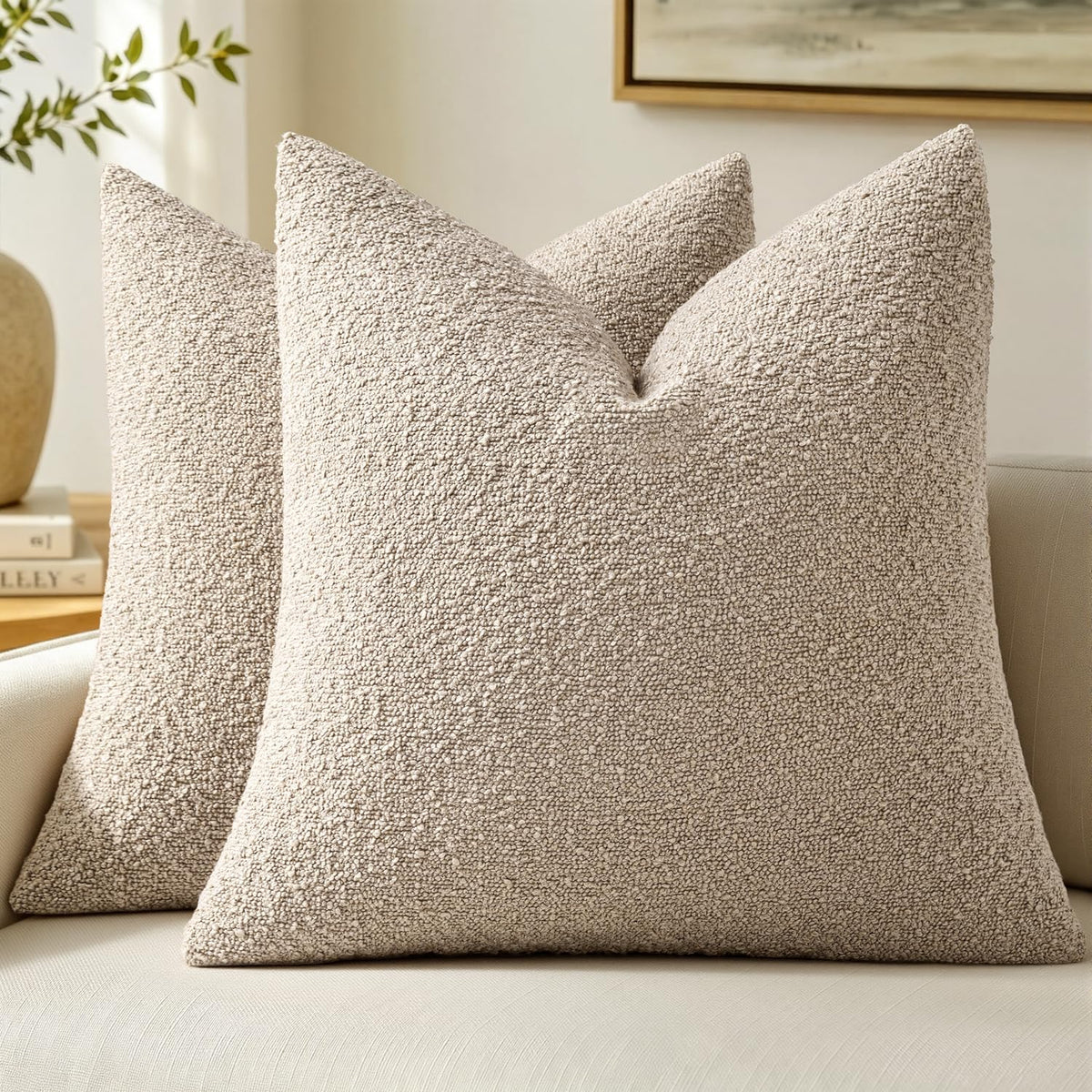 MIULEE 20x20 Decorative Boucle Couch Pillow Covers Beige