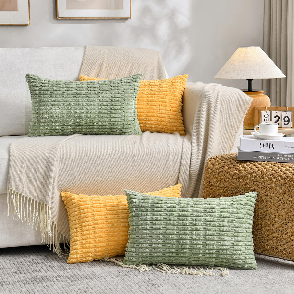 Fancy Homi 4 Packs Decorative Throw Pillow Covers for Living Room Couch Bed, Modern Farmhouse Boho Home Décor Accent Cushion Case, 18" x 18", Neutral